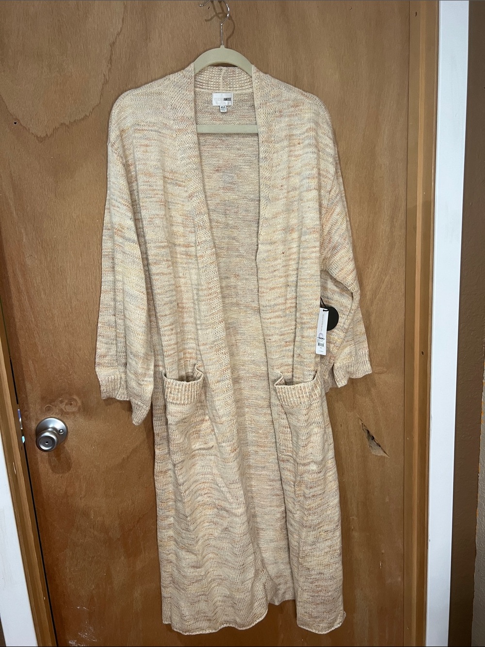 Amuse Society Cream Marled Open-Front Long Cardigan Robe. Xs/s